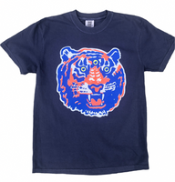 Custom Detroit Navy tee featuring a bold orange and blue third-eye tiger graphic.